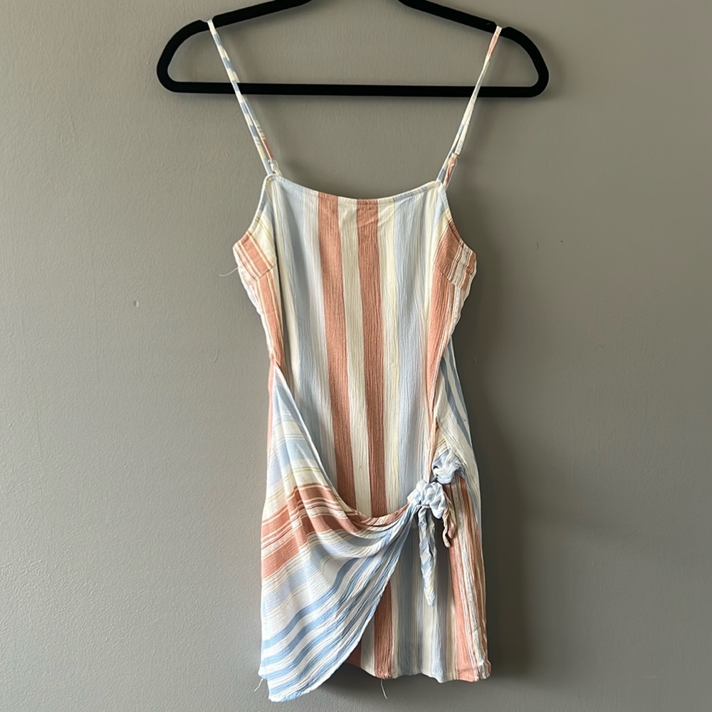 Mini linen dress with wrap waist. Size S